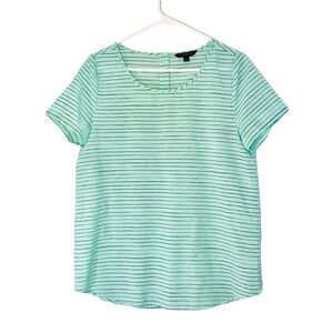 Banana Republic Woman’s Mint Green & Navy Pinstriped Short Sleeve Blouse